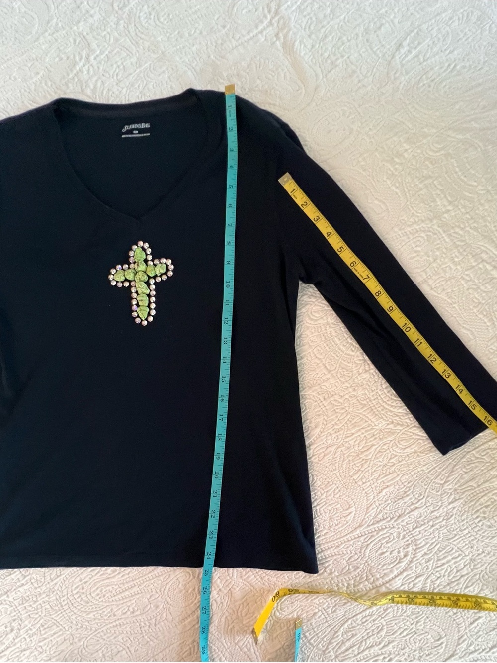 Statement Turquoise Stone & Rhinestone Cross — Size M - Picture 5 of 7